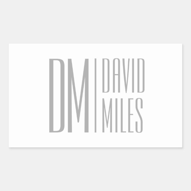 Stylish Minimal & Modern Grey Initials & Name Logo Rectangular Sticker (Front)