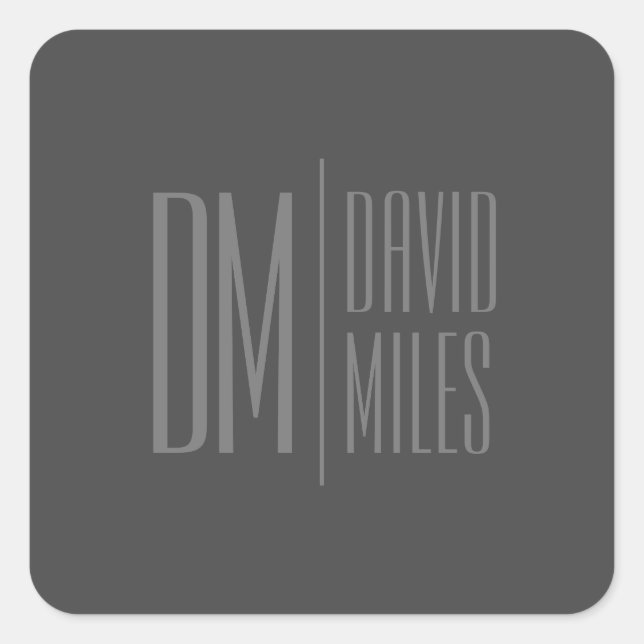 Stylish Minimal & Modern Grey Initials & Name Logo Square Sticker (Front)
