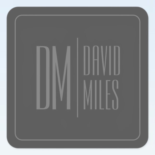 Stylish Minimal & Modern Grey Initials & Name Logo Square Sticker (Creator Uploaded)