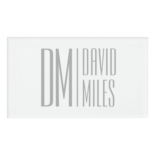 Stylish Minimal & Modern Grey Initials & Name Logo Tag (Front)