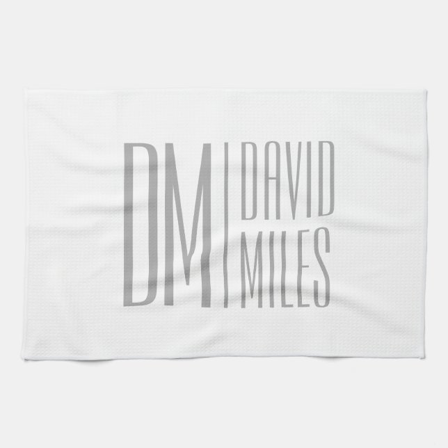 Stylish Minimal & Modern Grey Initials & Name Logo Tea Towel (Horizontal)
