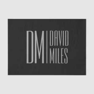 Stylish Minimal & Modern Grey Initials & Name Logo Tissue Paper