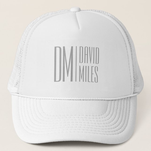 Stylish Minimal & Modern Grey Initials & Name Logo Trucker Hat (Front)
