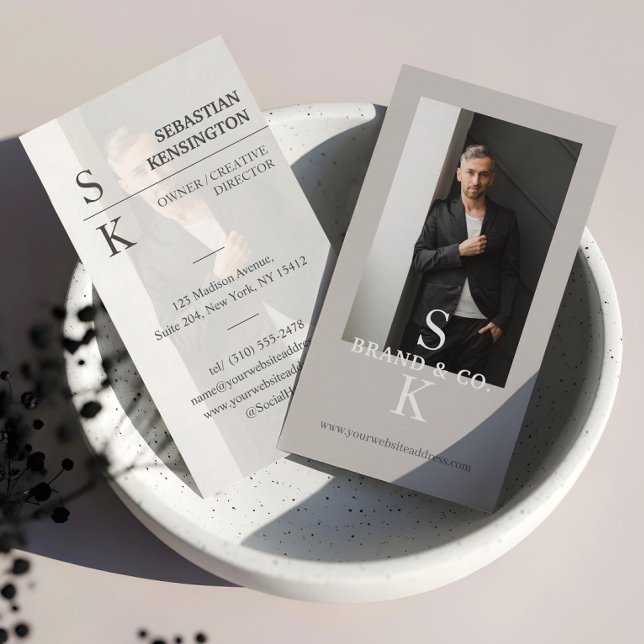 Stylish Minimal Modern Monogram Professional Photo Business Card (Stylish Minimal Modern Monogram Professional Photo Business Card)