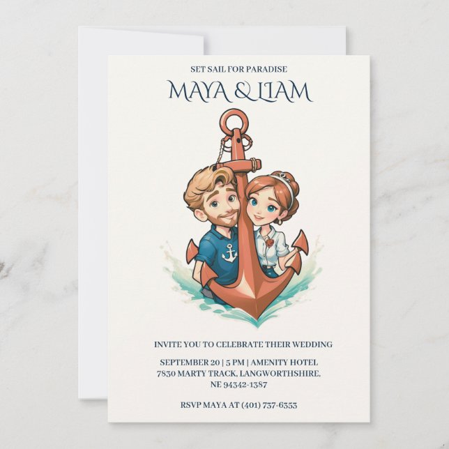 stylish minimal nautical wedding invitations (Front)