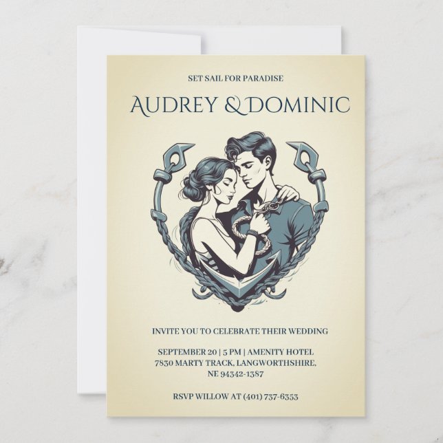 stylish minimal nautical wedding invitations (Front)