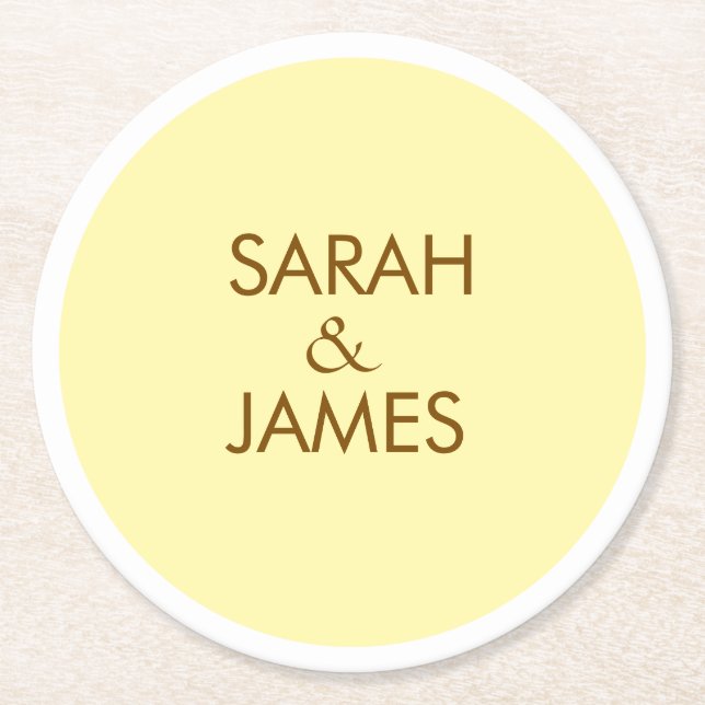 STYLISH MINIMAL PERSONALIZED NAME CREAM WEDDING ROUND PAPER COASTER (Front)