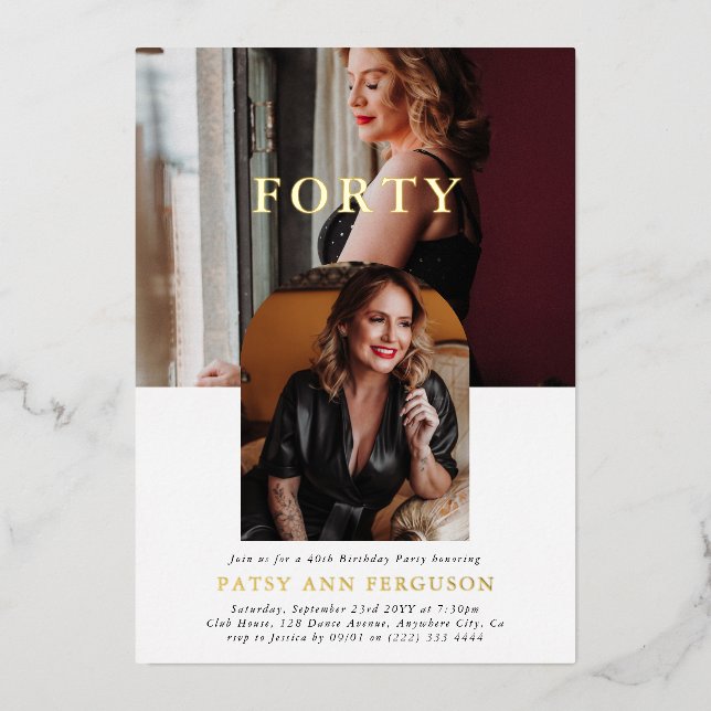 Stylish Minimal Photo FORTY 40th Birthday (Front)