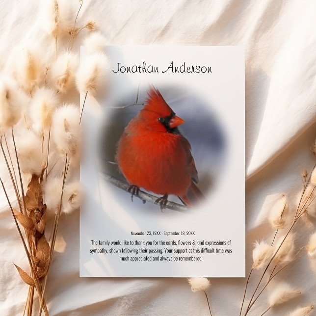 Stylish Minimal Red Cardinal Funeral Thank You (Creator Uploaded)