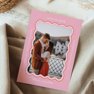 Stylish Minimal Retro Style Wavy Photo Frame Pink Save The Date