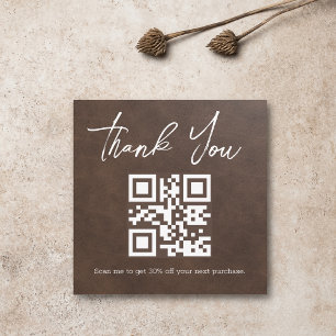 stylish minimal thank you business qr code brown card