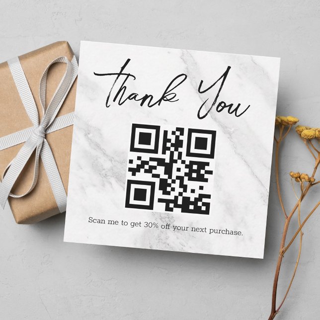 stylish minimal thank you business qr code marble card (Creator Uploaded)