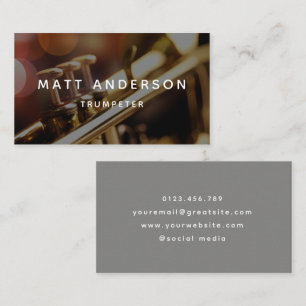 Stylish Minimal Trumpet Grey Musician Business Card