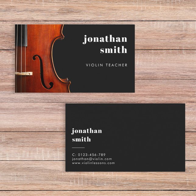 Stylish Minimal Violin Musician Black Business Card (Creator Uploaded)
