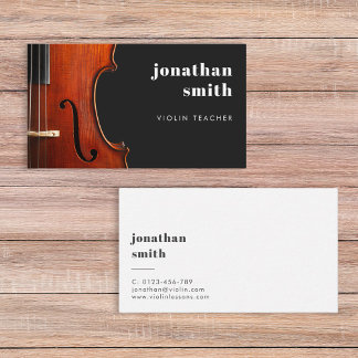 Stylish Minimal Violin Musician Black Business Card