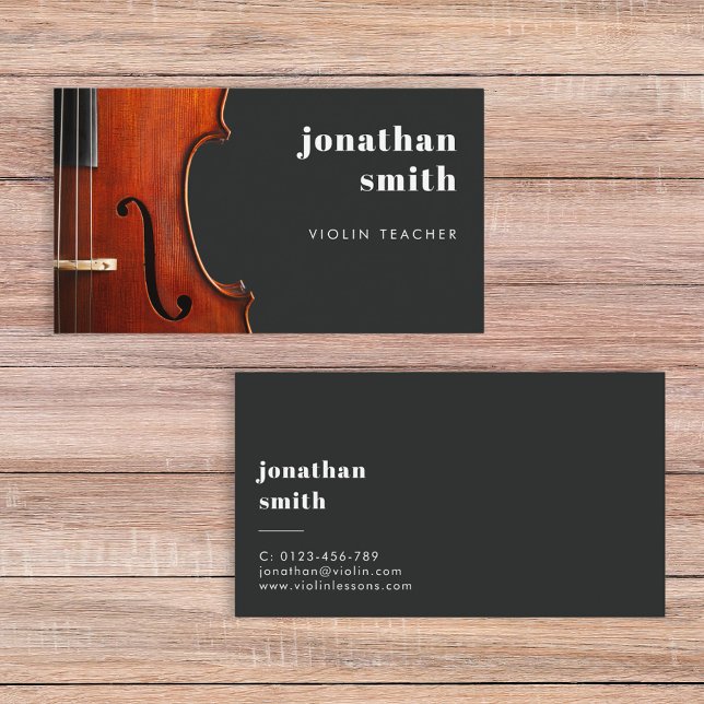 Stylish Minimal Violin Musician Grey Business Card (Creator Uploaded)