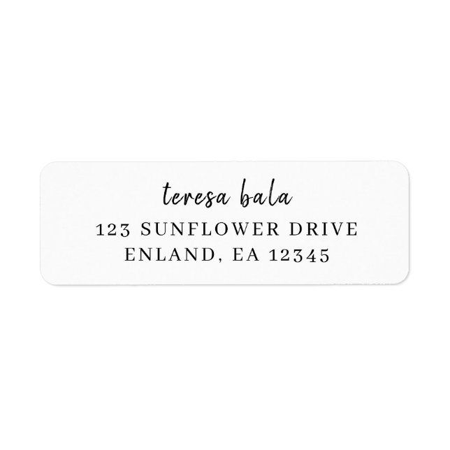 Stylish Minimal White Script Design Return Address Label (Front)