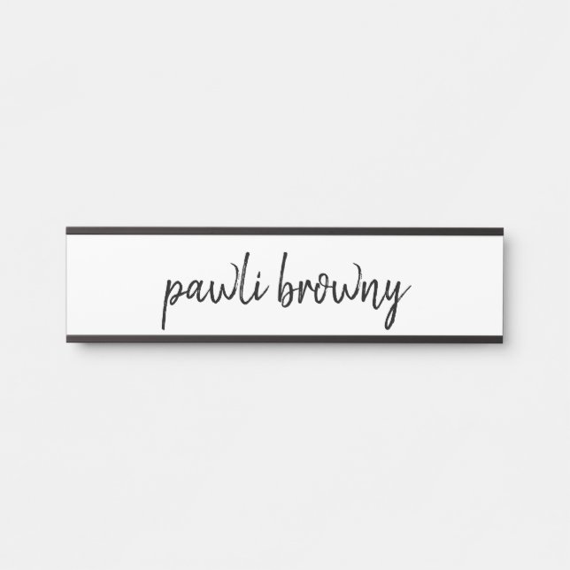 Stylish Minimal White Script Nameplate Door Sign (Front)