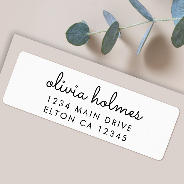 Stylish Minimal White Script Return Address Label (A stylish monochrome label perfect for personalized stationery and everyday mail)