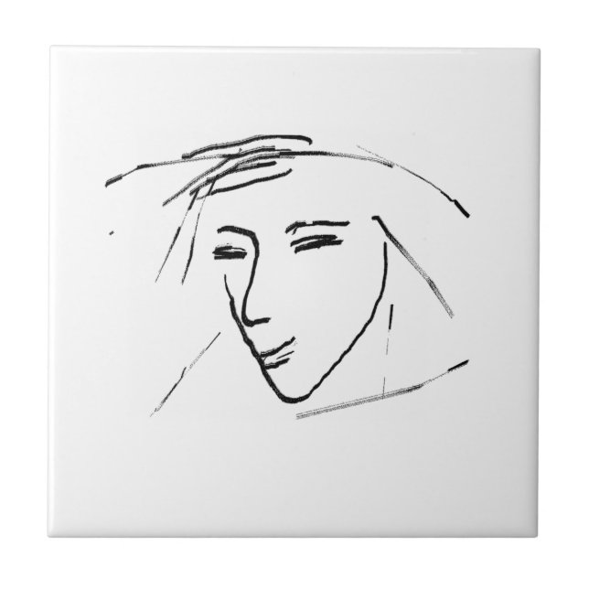 Stylish Minimalism White Black Face Sketch Ceramic Tile (Front)