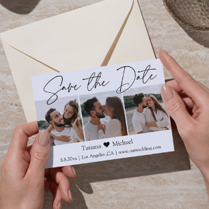 stylish minimalist 3 photo collage save the date  announcement postcard