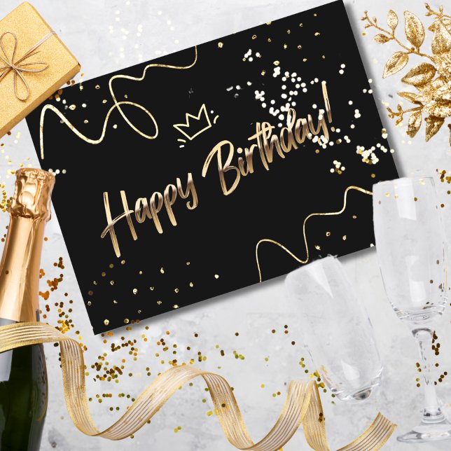 Stylish Minimalist Black And Gold Happy Birthday Foil Greeting Card (Creator Uploaded)