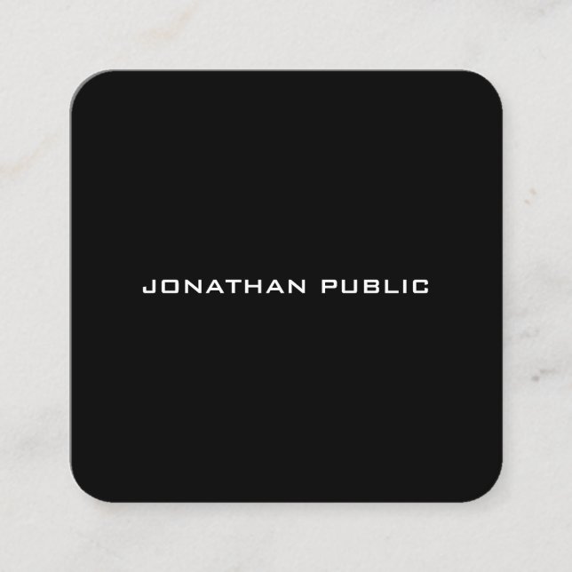Stylish Minimalist Black White Simple Template Top Square Business Card (Front)