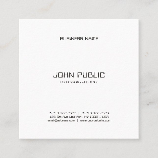 Stylish Minimalist Black White Template Modern Top Square Business Card (Front)
