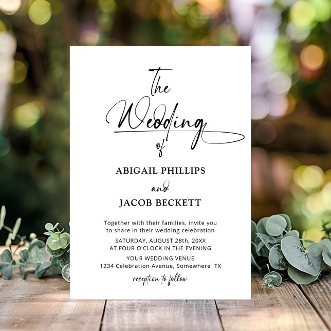 Stylish Minimalist Black White Wedding Invitation (Creator Uploaded)