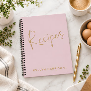 Stylish Minimalist Blush Personalised Recipe Notebook