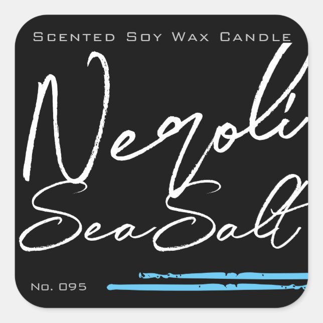 Stylish Minimalist Candle Label Black Light Blue (Front)