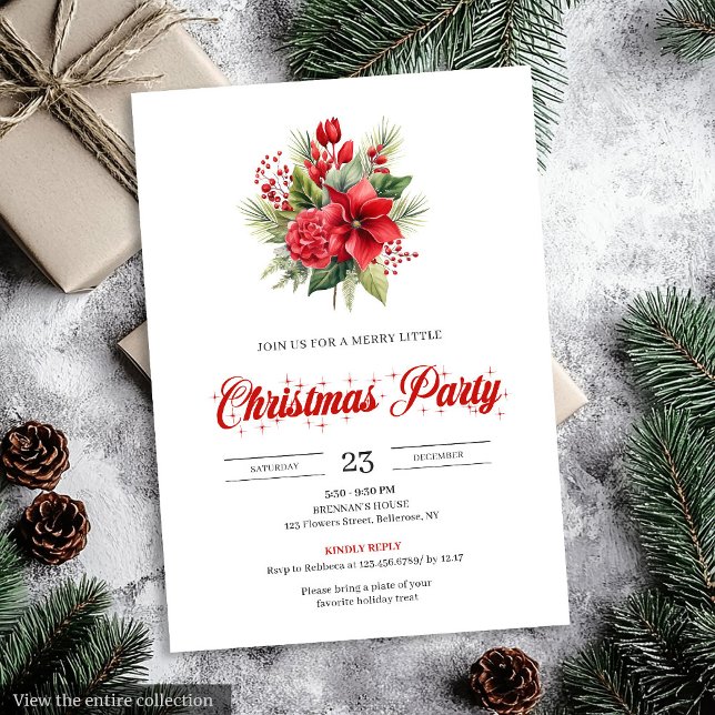 Stylish Minimalist Christmas Flowers Festive  Invitation (Stylish Minimalist Christmas Flowers Festive Invitation)
