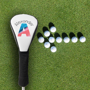 Stylish minimalist coral blue letter A wihite Golf Head Cover
