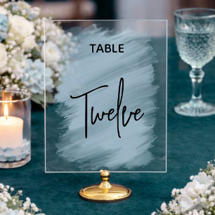 Stylish minimalist dusty blue wedding table number acrylic sign