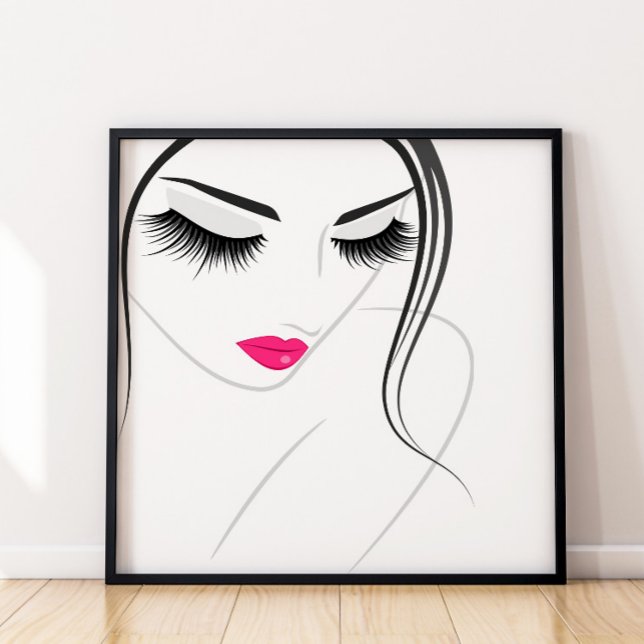 Stylish Minimalist Eyelashes Pink Lip Chic Fashion Poster (Creator Uploaded)