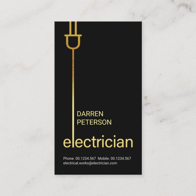 Stylish Minimalist Gold Power Plug Wiring Business Card (Front)