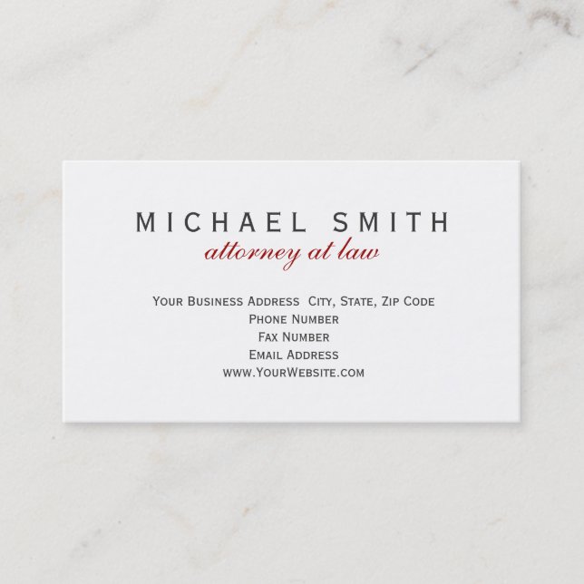 Stylish Minimalist Lawyer Attorney Business Card (Front)