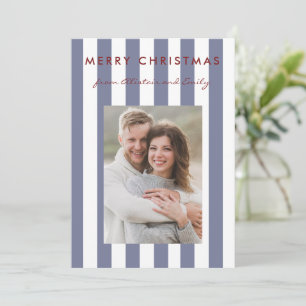 Stylish Minimalist Light Blue Striped Photo Holiday Card