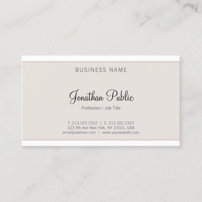 Stylish Minimalist Modern Simple Elegant Plain Top Business Card (Front)