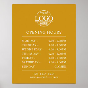 Stylish Minimalist Mustard Business Opening Hours Poster
