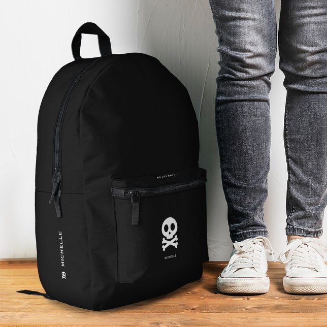 Stylish Minimalist Skull Crossbones Black White Printed Backpack (Stylish Minimalist Skull Crossbones Black White Printed Backpack
)