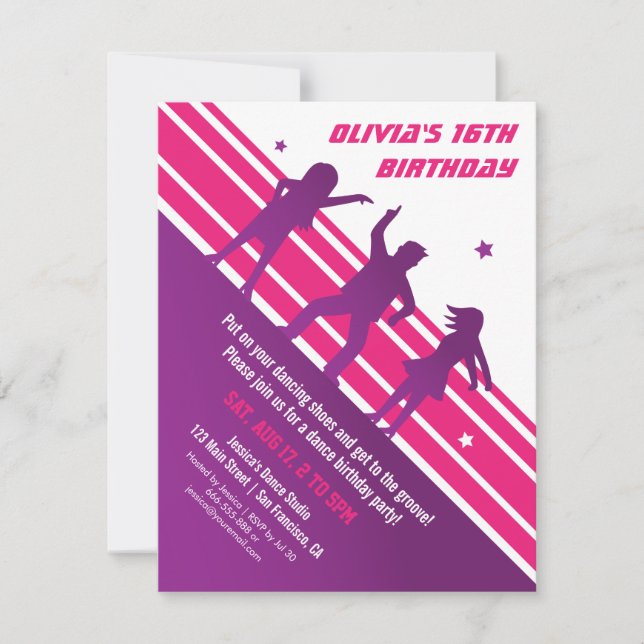 Stylish Minimalist Teen Disco Dance Birthday Party Invitation (Front)