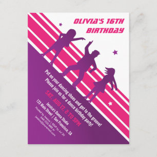 Stylish Minimalist Teen Disco Dance Birthday Party Invitation