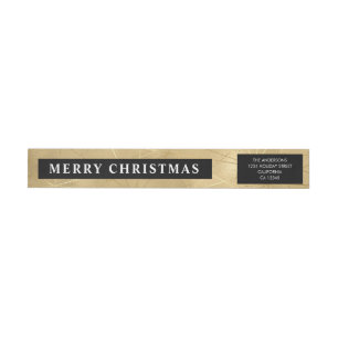 Stylish Minimalistic Black & Faux Gold Christmas Wrap Around Label