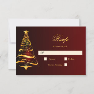Stylish Minimalistic Golden Christmas Tree Wedding RSVP Card