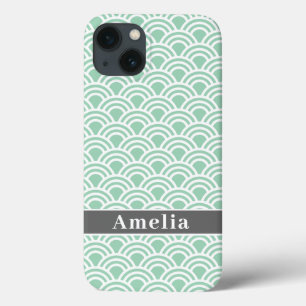 Stylish Mint Geometric Pattern with Name iPhone 13 Case