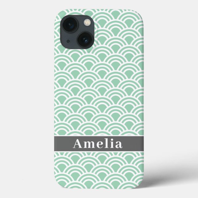 Stylish Mint Geometric Pattern with Name Case-Mate iPhone Case (Back)