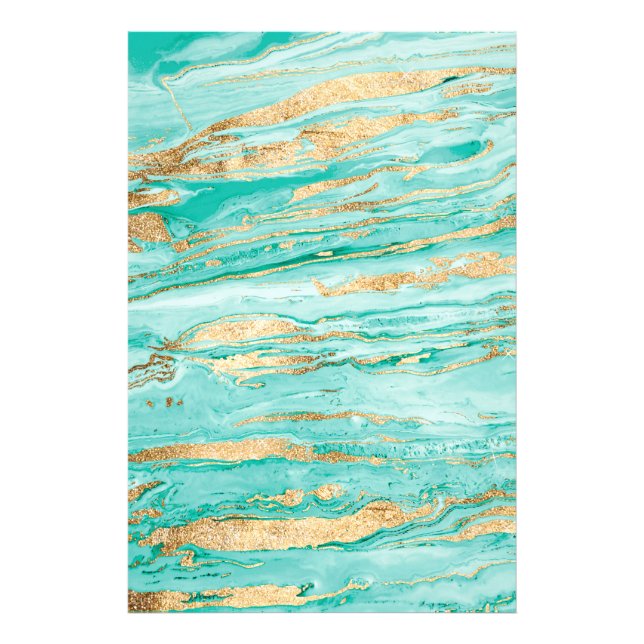 Stylish Mint Gold Abstract Marble Liquid Paint Photo Print (Front)