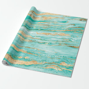 Stylish Mint Gold Abstract Marble Liquid Paint Wrapping Paper