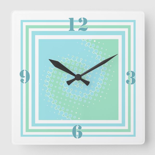 Stylish Mint Green & Aquamarine Swirl Wall Clock (Front)